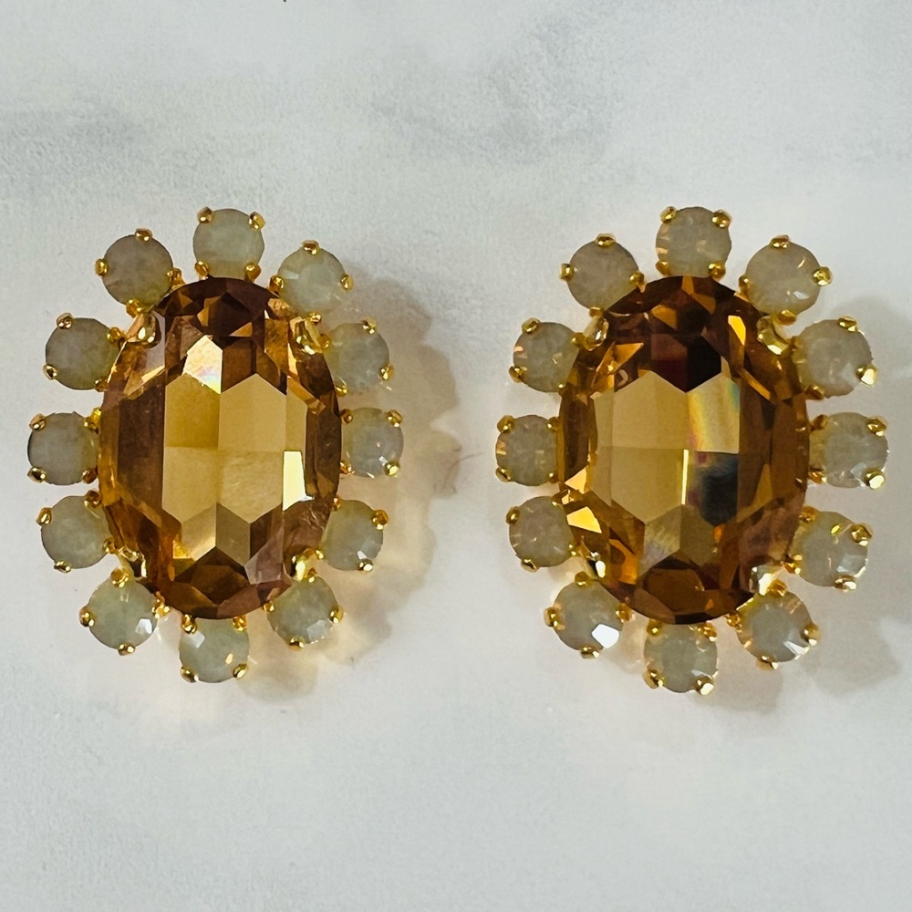 Joan Rivers Gigantic Massive 1990s topaz & opal colors clip on earrings